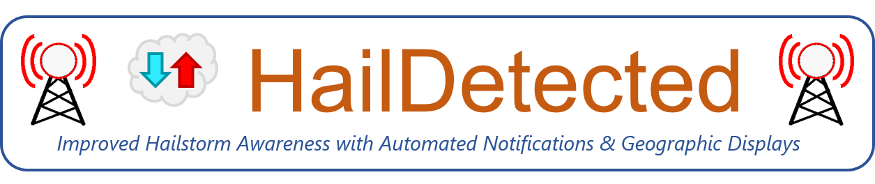 HailDetected banner with logo and phrase improved hailstorm awareness with automated notifications and geographic displays